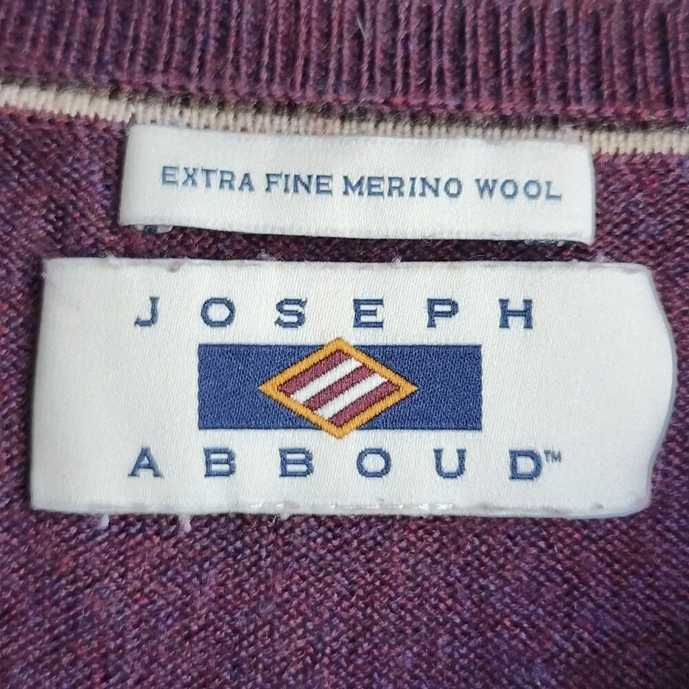 Joseph Abboud V-Neck Sweater Extra Fine Merino Wool Purple Pullover Knit Mens